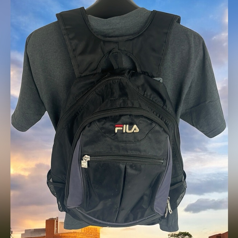 FILA “Throwaway” Black Backpack with Laptop Sleeve (Distressed)